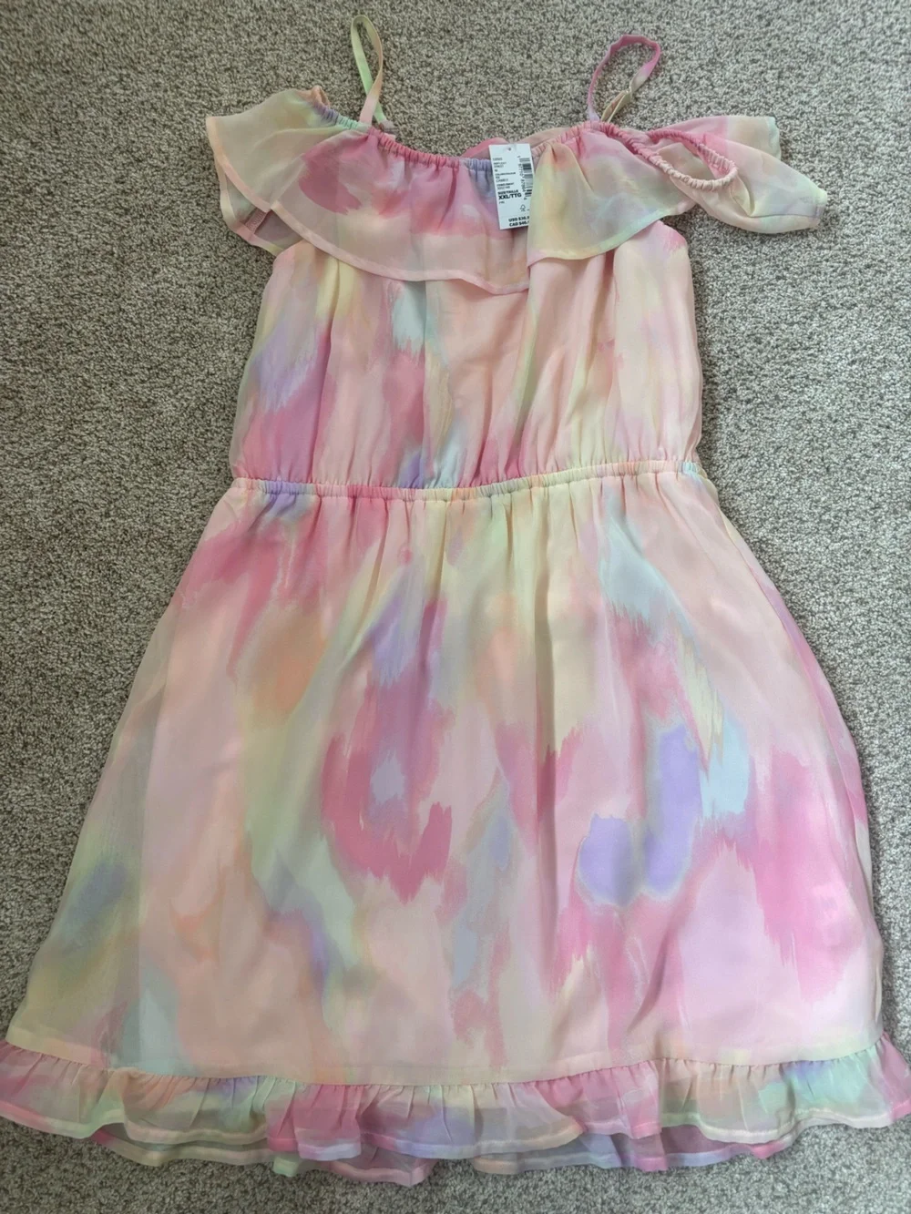 Children’s Place Girls' Pastel Pink Watercolor Ruffle Sundress - Picture 3 of 7